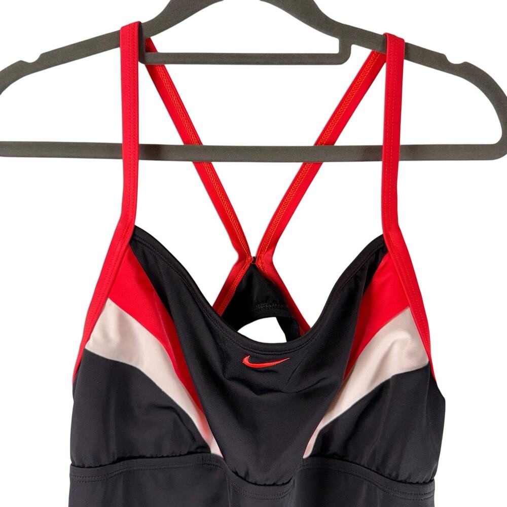 VTG Y2k Nike Colorblock SIZE MEDIUM One Piece Swimsuit Racerback Black Red Women - Picture 3 of 14